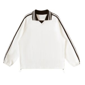 Contrast Striped Lapel Collar Sweatshirt