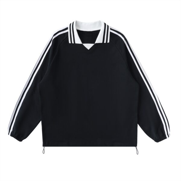Contrast Striped Lapel Collar Sweatshirt