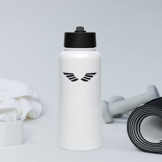 Stainless steel water bottle with a straw lid white 32 oz front 69cc57282e0d0.jpg